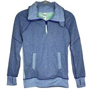 Ivivva lululemon jacket quarter zip fleece lined thumb holes girls size 8 blue